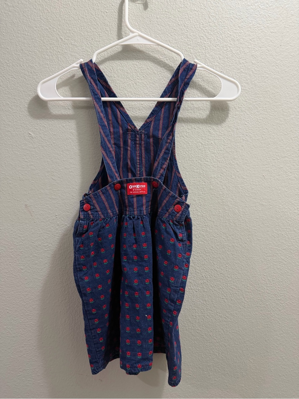 Vintage 80s 90s OshKosh B'gosh Vestbak Denim Roses Jumper Dress Size 5